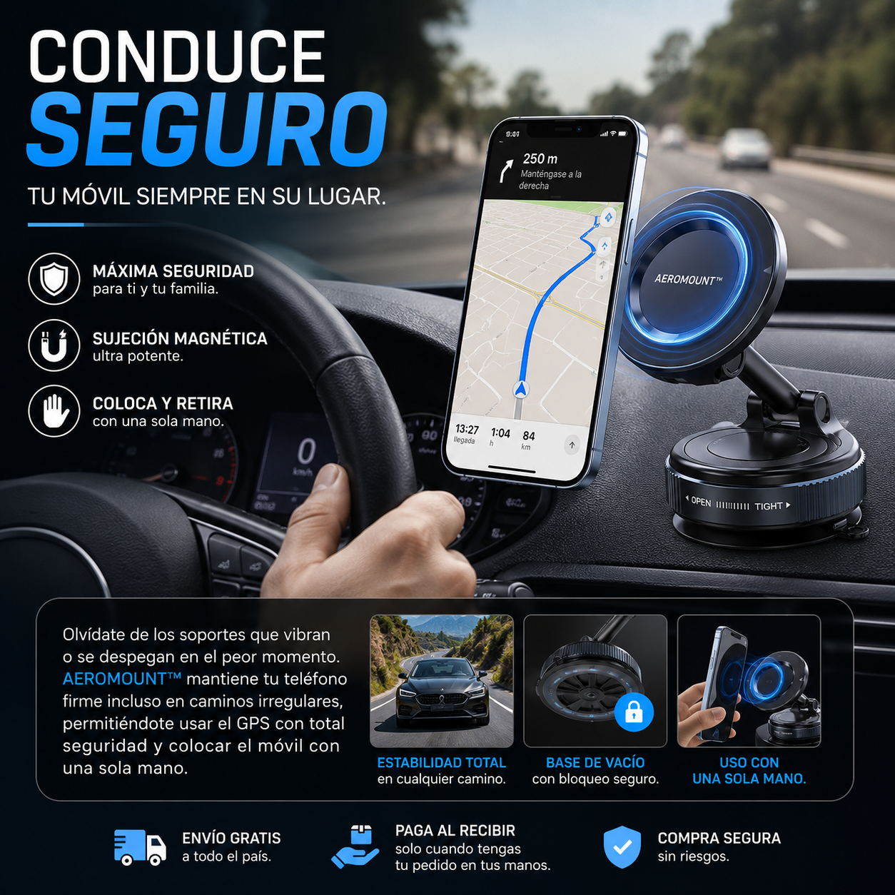 Soporte Magnético para Celular 360° para Auto | Base de Vacío Fuerte | Compatible con MagSafe | AEROMOUNT™