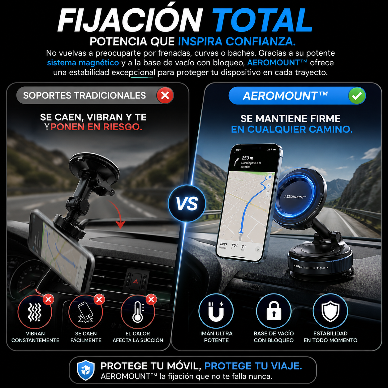 Soporte Magnético para Celular 360° para Auto | Base de Vacío Fuerte | Compatible con MagSafe | AEROMOUNT™