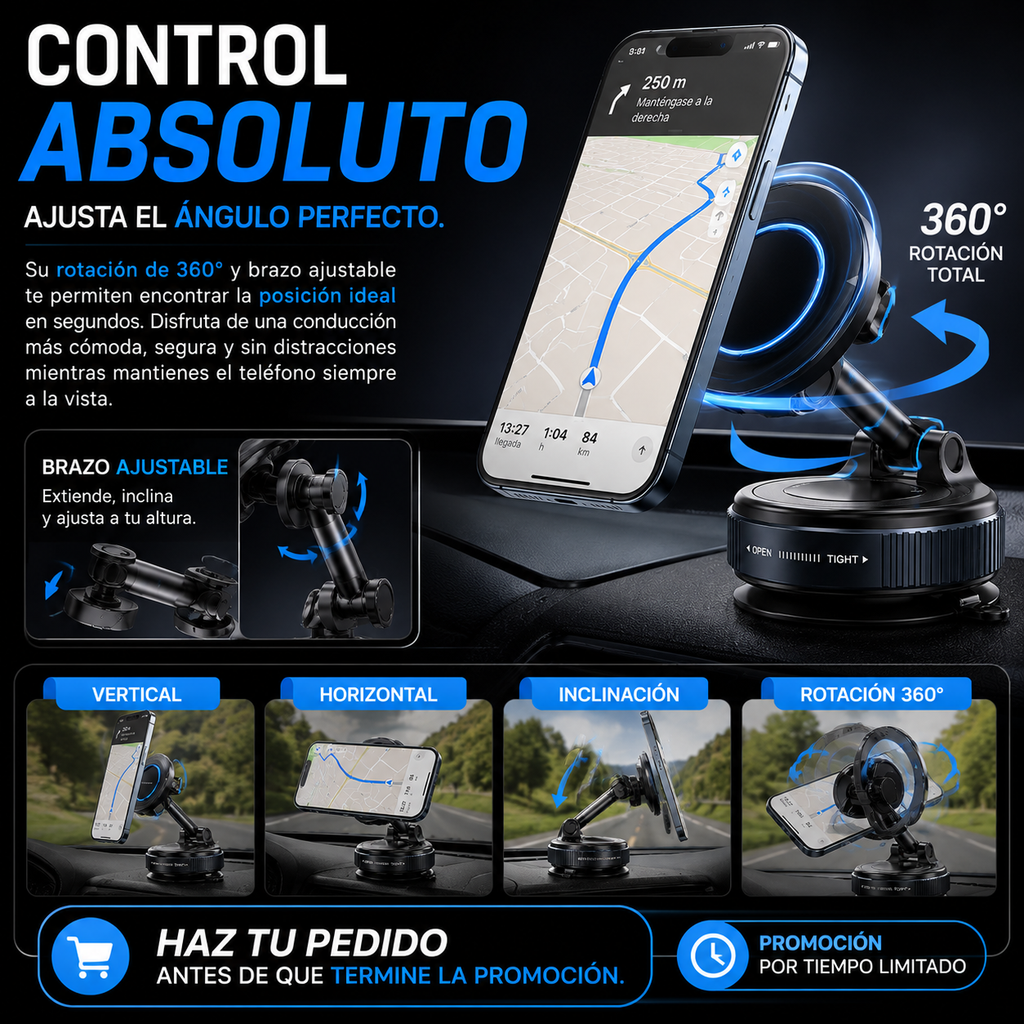 Soporte Magnético para Celular 360° para Auto | Base de Vacío Fuerte | Compatible con MagSafe | AEROMOUNT™