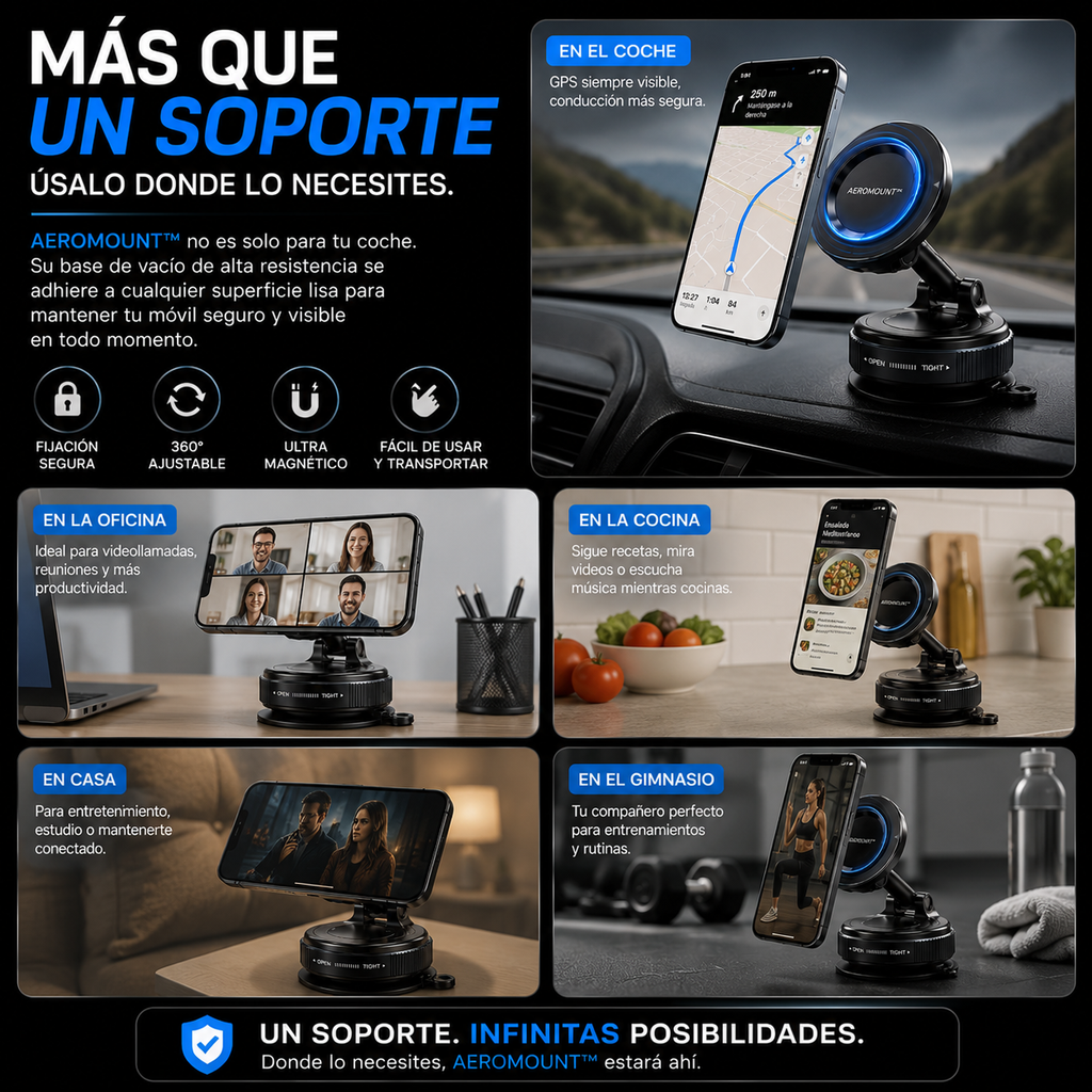 Soporte Magnético para Celular 360° para Auto | Base de Vacío Fuerte | Compatible con MagSafe | AEROMOUNT™